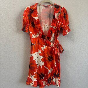TOPSHOP Poppy Spot Floral Wrap Mini Dress in Red Lyst | Size US 8